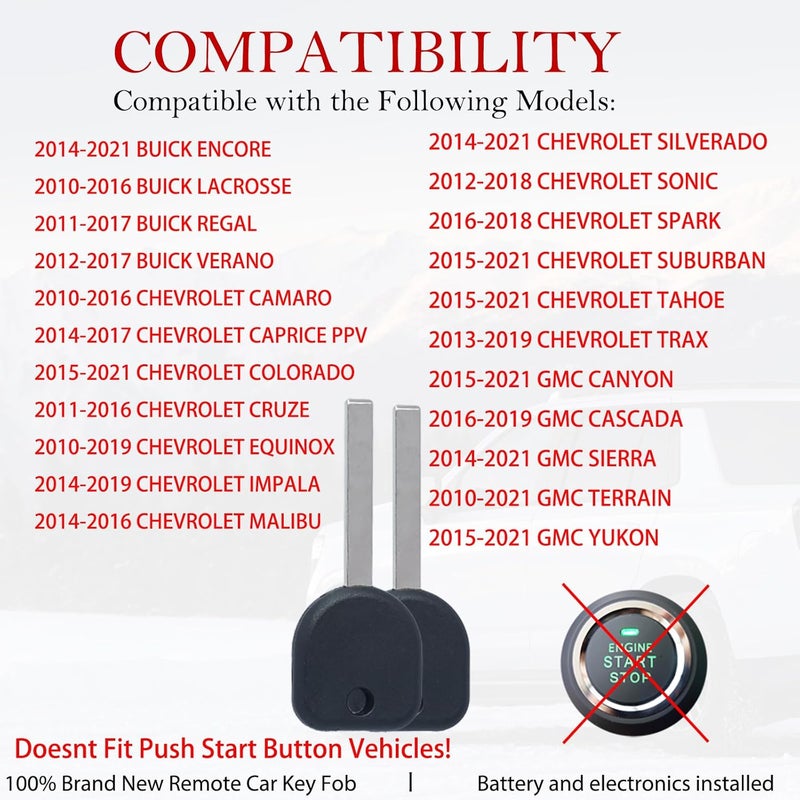 MechanMagic Key Fob Replacement Fits for Buick Chevrolet GMC 2010-2021 Uncut Transponder Ignition Car Key B119 HU100 46chip (Set of 2) - Image 2