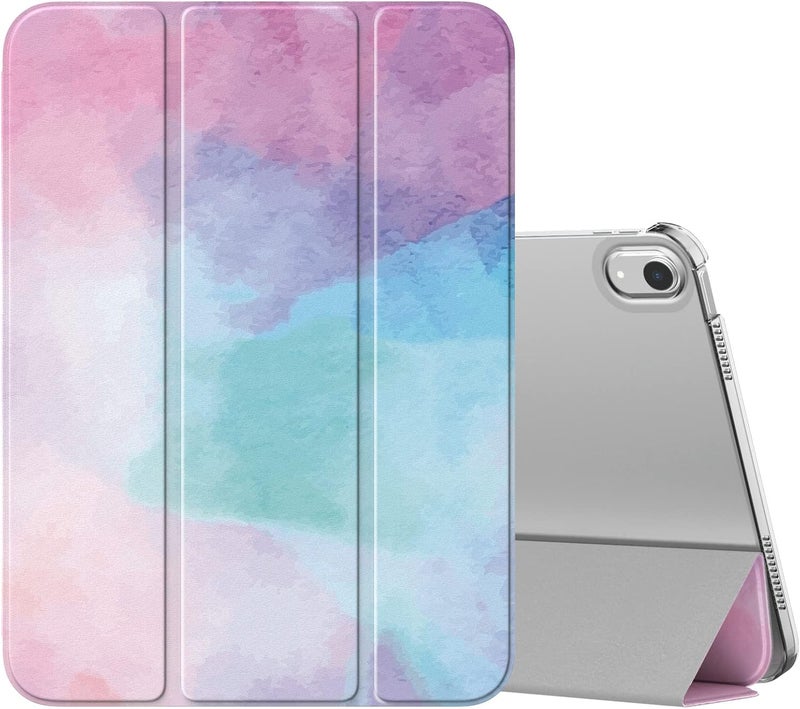 MoKo Case for iPad 10th Generation 10.9 Inch 2022, Thin Lightweight PU Leather Tablet Case with Auto Sleep/Wake Function, Translucent PC Back, Watercolour - Image 1