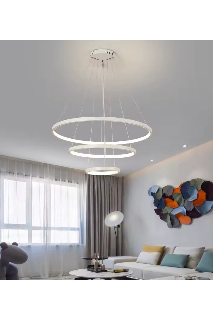 NERFA 🌟 3-Ring LED Chandelier – Sleek White Frame with 3 Light Modes - Image 2