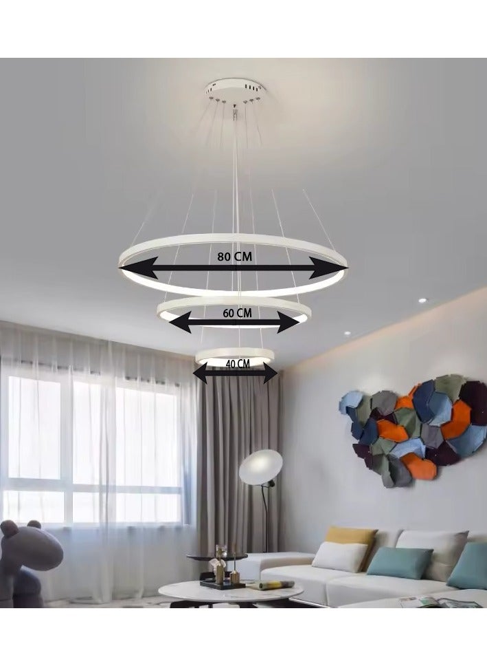 NERFA 🌟 3-Ring LED Chandelier – Sleek White Frame with 3 Light Modes - Image 1