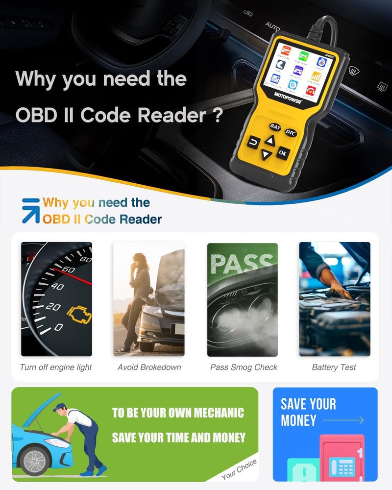 MOTOPOWER MP69033 Pro OBD2 Scanner Code Reader with Battery Tester - Image 3
