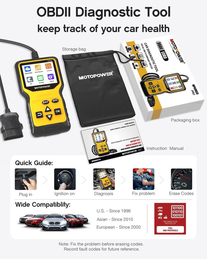 MOTOPOWER MP69033 Pro OBD2 Scanner Code Reader with Battery Tester - Image 5