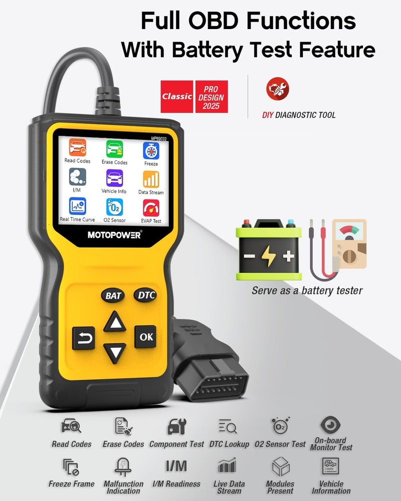 MOTOPOWER MP69033 Pro OBD2 Scanner Code Reader with Battery Tester - Image 4