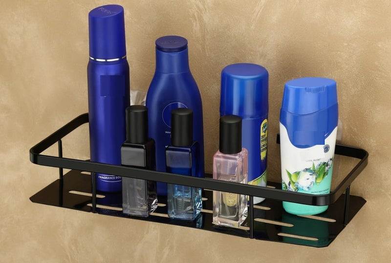 RIOMAX Wall Mounted Self-Adhesive Bathroom Shelf/Kitchen Rack & Holder/Soap Holder/Storage Organizer Rack - Bathroom Accessories (Material- Metal Powder Coated Finish, Black, Pack of 1) - Image 1