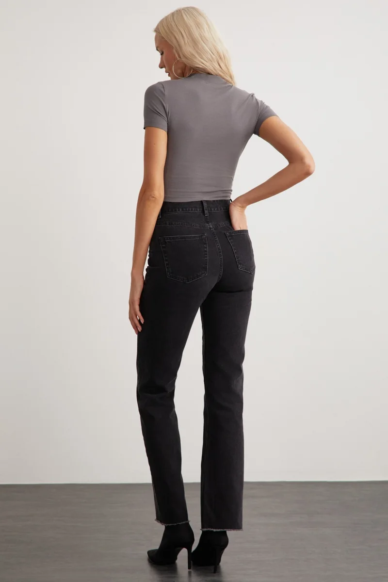 جريميلانج Niara Women's Cotton Elastane Crew Neck Short Sleeve Slim Fit Crop Gray T-Shirt