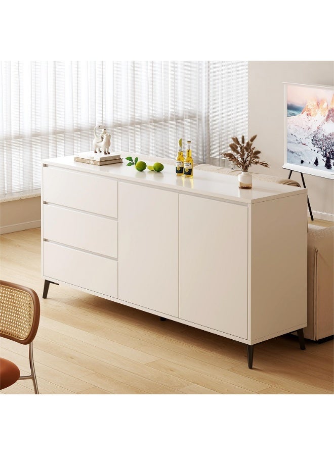 خزانة بوفيه جانبية، بابان و 3 أدراج، ركن لطاولة القهوة، طاولة تلفزيون، طاولة تزيين، خزانة تخزين خشبية للمطبخ، غرفة المعيشة، غرفة الطعام، غرفة النوم، أرجل معدنية، لون أبيض، DSG044 - Image 3