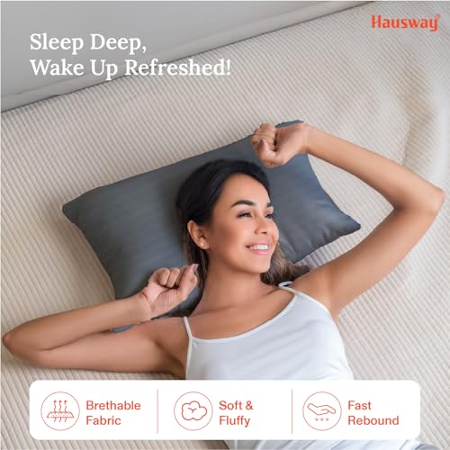 HAUSWAY Sleeping Pillow | Height Adjustable Microfiber Pillow | Hypoallergenic, Breathable & Washable | Standard 41x61 cm | Neck & Back Support | Grey Stripe | 6 Months Warranty - Image 3