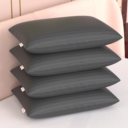 HAUSWAY Sleeping Pillow | Height Adjustable Microfiber Pillow | Hypoallergenic, Breathable & Washable | Standard 41x61 cm | Neck & Back Support | Grey Stripe | 6 Months Warranty - Image 1
