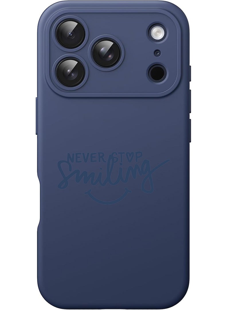 Theodor Protective Slim Fit Case Liquid Silicone Cover with Full Body Protection Anti-Scratch Shockproof Case For Apple iPhone 17 Pro (Blue) Never Stop Smilling - Image 1