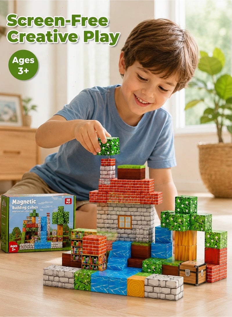 Topyich 48PCS Magnetic Building Blocks, Magnetic Cubes STEM Educational Toy for Kids, Creative Construction Toy for Boys & Girls 3+ - Image 5