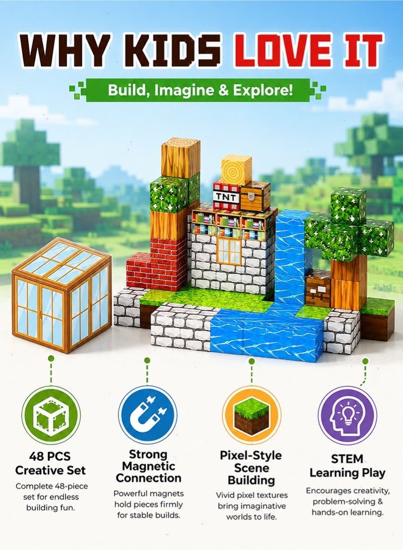 Topyich 48PCS Magnetic Building Blocks, Magnetic Cubes STEM Educational Toy for Kids, Creative Construction Toy for Boys & Girls 3+ - Image 3