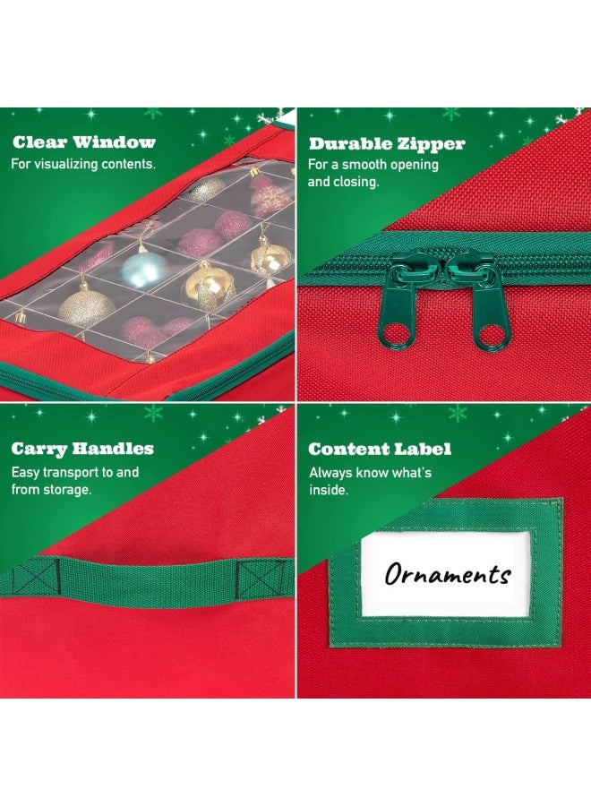 HOLDN  STORAGE Underbed Ornament Storage Container Box with Dividers - Convenient Durable 2 Individual Removable Trays Fits Up to 48-3  Ornaments  Red - Image 3
