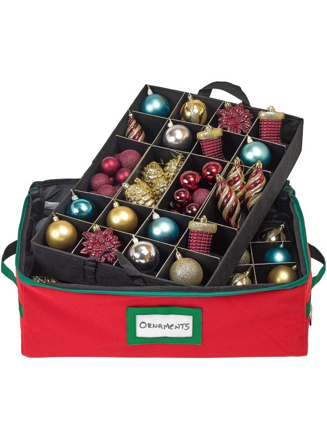 HOLDN  STORAGE Underbed Ornament Storage Container Box with Dividers - Convenient Durable 2 Individual Removable Trays Fits Up to 48-3  Ornaments  Red - Image 4