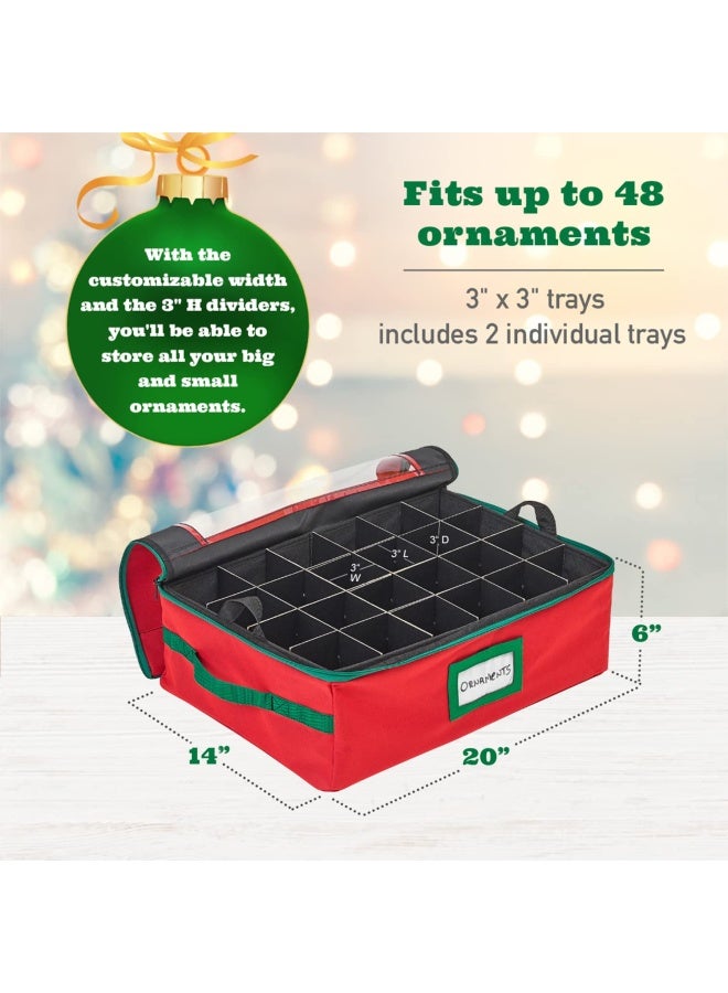HOLDN  STORAGE Underbed Ornament Storage Container Box with Dividers - Convenient Durable 2 Individual Removable Trays Fits Up to 48-3  Ornaments  Red - Image 5