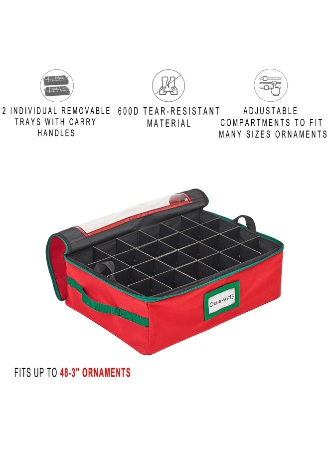 HOLDN  STORAGE Underbed Ornament Storage Container Box with Dividers - Convenient Durable 2 Individual Removable Trays Fits Up to 48-3  Ornaments  Red - Image 2