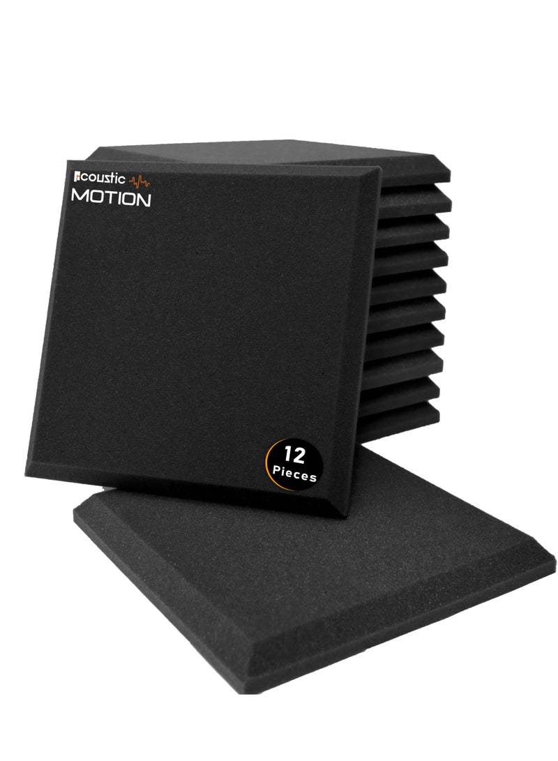 Acoustic Motion Acoustic Foam Panels-Sound Proof FLAT Panel With Self-Adhesive Set Of 12 3X30X30Cm Dark Grey Stylish Acoustic Panels Basic For studio,recording,home,office,Acoustic Room Treatment - Image 1