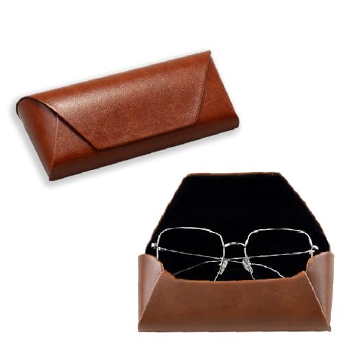 Gozaqe Eyeglass Case,Unisex Semi Foldable Sunglasses Cases Hard Shell For Men/Women, PU Leather Eyeglass Box,Lightweight(Brown) - Image 1
