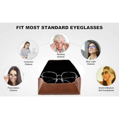 Gozaqe Eyeglass Case,Unisex Semi Foldable Sunglasses Cases Hard Shell For Men/Women, PU Leather Eyeglass Box,Lightweight(Brown) - Image 4