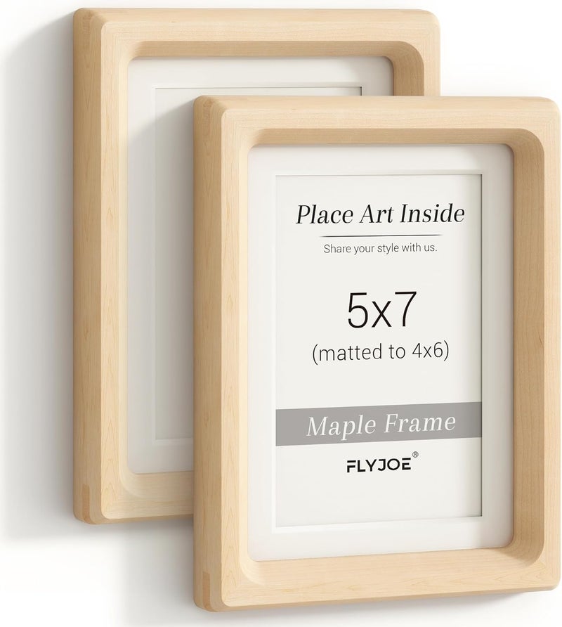 FLYJOE USA-Sourced Maple Wood Picture Frame, 5x7, 2P - Image 1