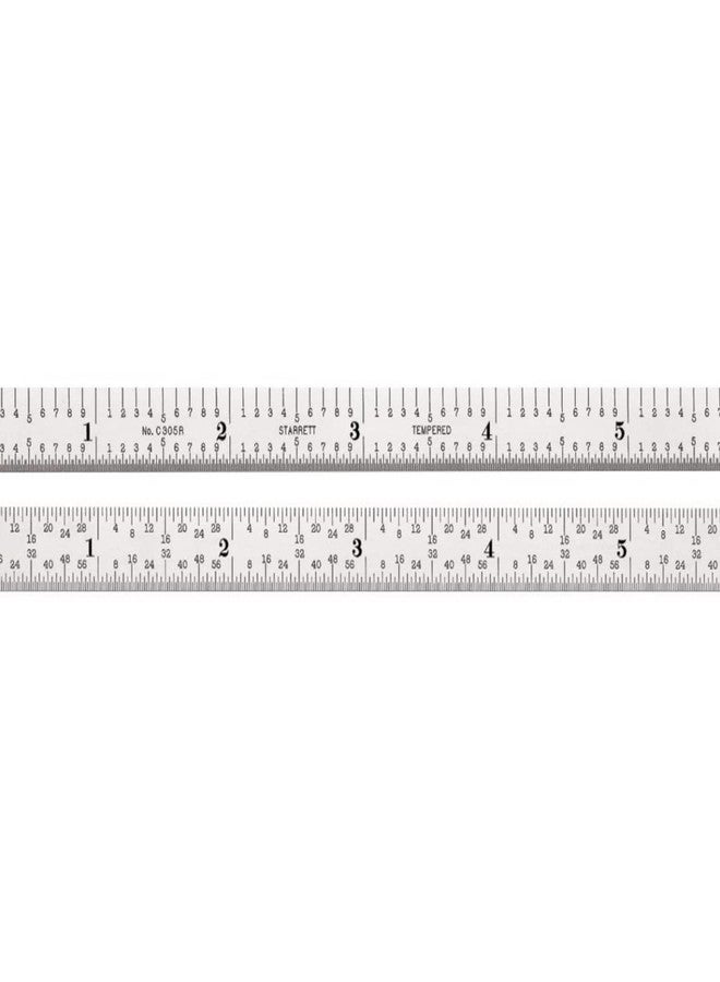 Starrett Full Flexible Steel Rule with Satin Chrome Finish, Quick Reading, and Inch Graduation - 5R Graduation, 6" Length, 1/64" Thickness - C305R-6 - Image 1