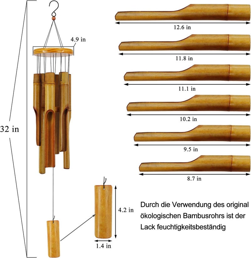 ASTARIN Bamboo Wind Chimes Outdoor,Wooden Wind Chimes with Melody Deep Tone,30" Classic Zen Garden Windchime for Relaxation, Grace.Home DÃ©cor for Patio, Garden or Indoor(FSC Certified) - Image 3