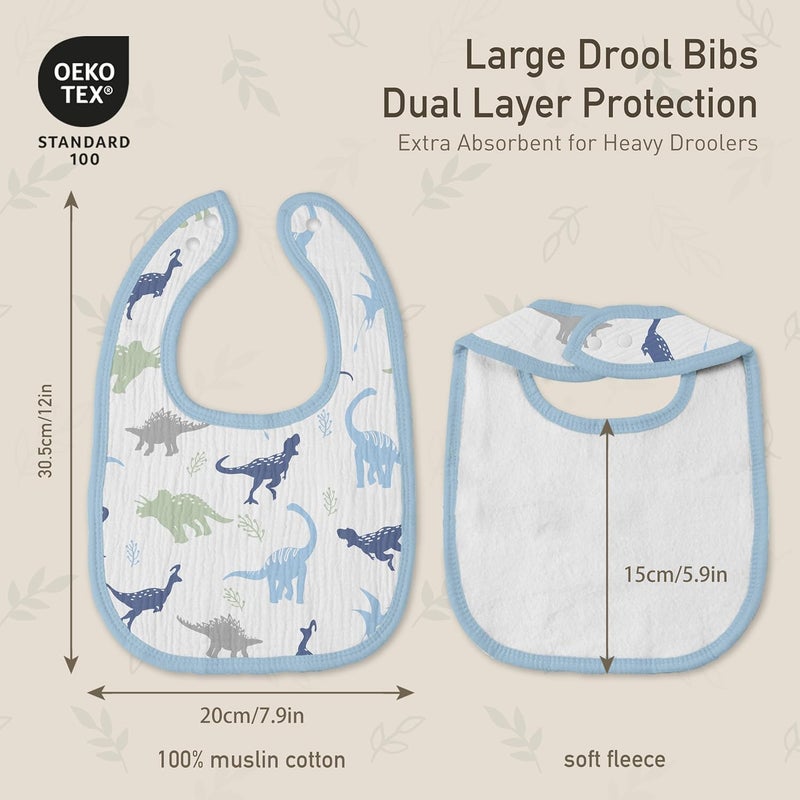 Muslin Drool Bibs for Boys Girls 6 Pack - Adjustable Baby Bibs for Drooling and Teething (My Dino Pals) - Image 4