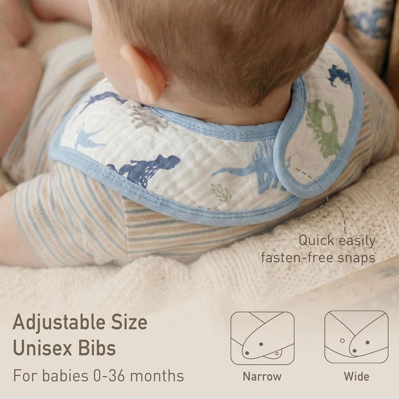 Muslin Drool Bibs for Boys Girls 6 Pack - Adjustable Baby Bibs for Drooling and Teething (My Dino Pals) - Image 5