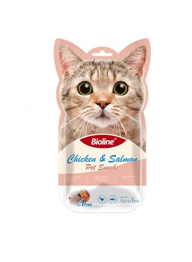 Bioline Cat Treats - 5x15g Chicken & Salmon Flavour