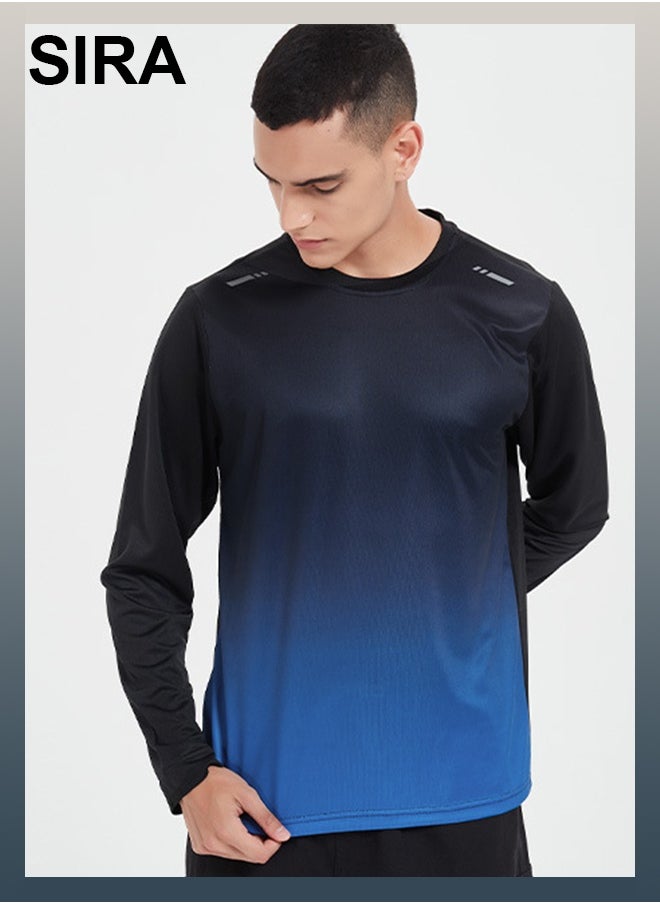 SIRA - Men's 3-Piece Workout Set - Long Sleeve Top + Pants + Shorts, Breathable Quick-Dry Gym Clothes for Running/Training (Black-Blue) - Image 1