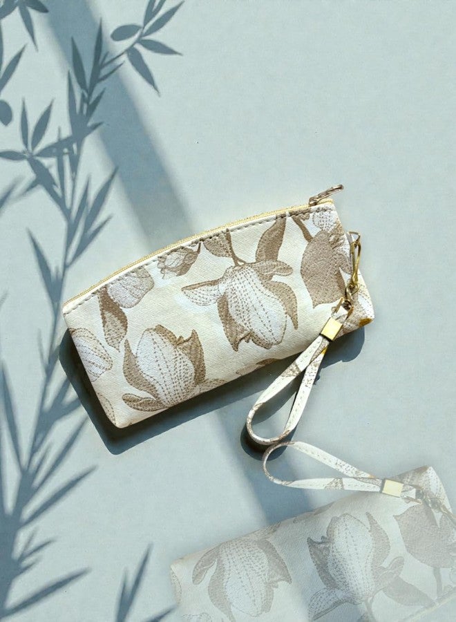 Clearo Floral Print White Clutch Wallet for Women - Compact Zipper Purse with Wrist Strap for Cash, Cards & Accessories - Image 3