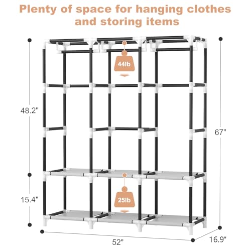 VTRIN Portable Closet Wardrobe for Hanging Clothes Closet with Cover, 3 Hanging rods, 6 Storage Shelves and Side Pocket, Diameter 19mm Metal Pipe, Sturdy Free Standing Closet for Bedroom, Black - Image 3