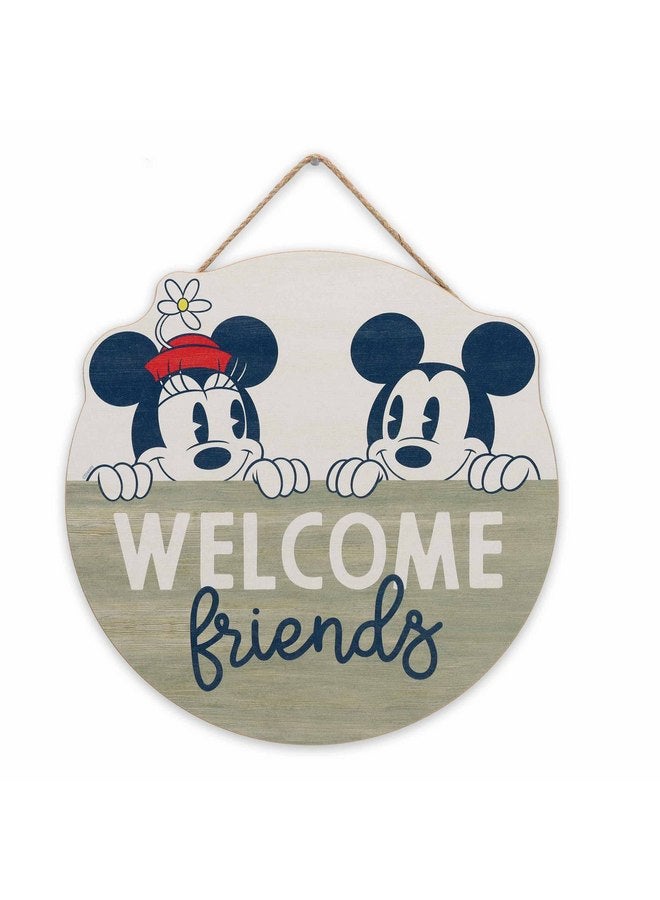 أوبن رود براندز ديكور حائط خشبي دائري معلق على الحائط من ديزني ميكي ماوس وميني ماوس يرحبان بالأصدقاء - لافتة ميكي ماوس لطيفة لتزيين المنزل - Image 1