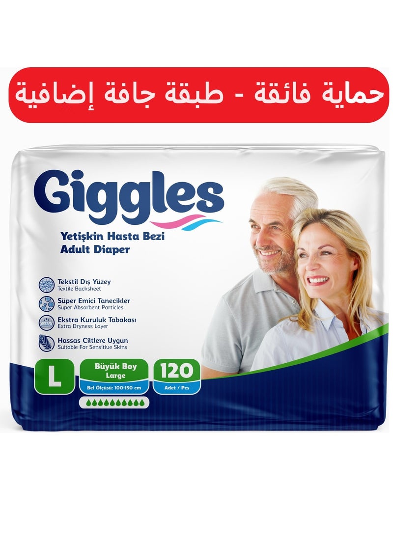 giggles - 2 Pack of Giggles Adult Diapers Briefs Turkish Made with Extra Dryness Layer and Wetness Indicator Large Size- 30 Pieces - Image 1