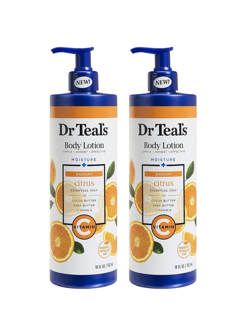 Dr Teal's Dr Teal's Body Lotion - Moisture Plus - Radiant Citrus Essential Oils and Vitamin C, 18 Fl Oz 2-Pack (36 Fl Oz) - Image 1
