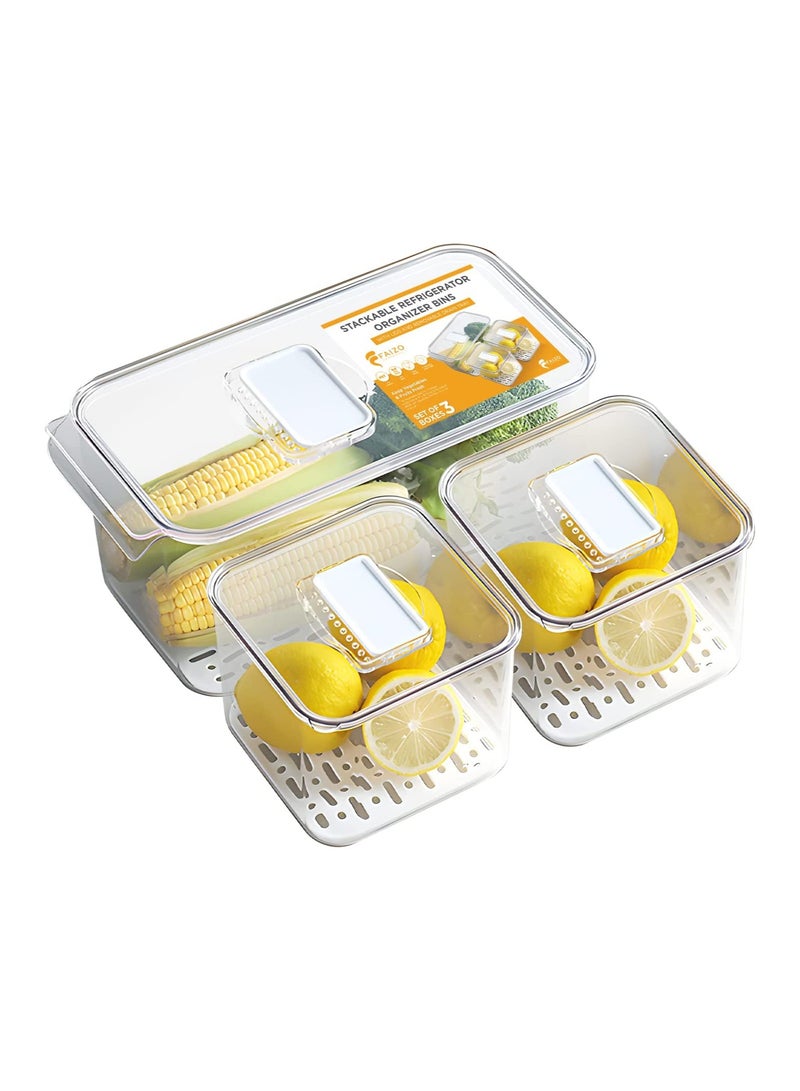 فايزو منظم الثلاجة FAIZO  حاوية تخزين أكريليك شفافة مع غطاء ، حاوية طعام متينة مقاومة للتسرب ، صندوق غداء ، فواكه ، وسلطة - مطبخ ، ثلاجة ، مخزن (مجموعة 3) - Image 1
