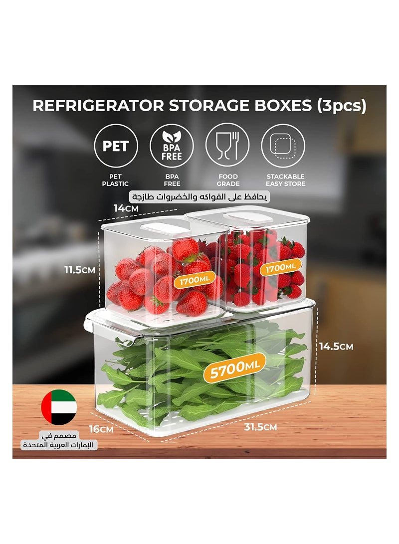 فايزو منظم الثلاجة FAIZO  حاوية تخزين أكريليك شفافة مع غطاء ، حاوية طعام متينة مقاومة للتسرب ، صندوق غداء ، فواكه ، وسلطة - مطبخ ، ثلاجة ، مخزن (مجموعة 3) - Image 2