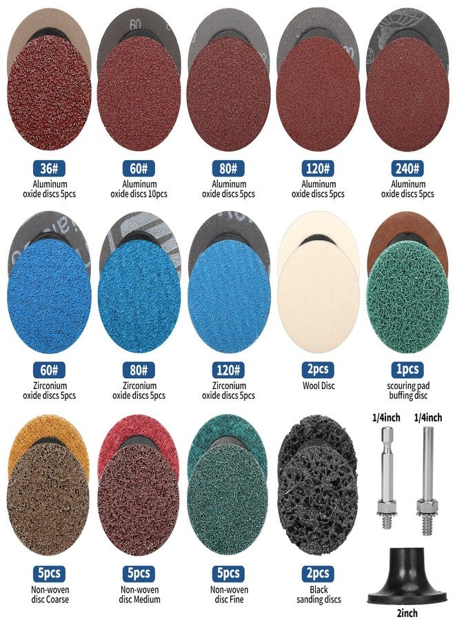 SI FANG 66PCS Sanding Disc 2 Inch Mixed Kit Roll Lock Quick Change Sander Pads 1pcs Hex/Round 1/4" Holder Surface Conditioning Discs Die Grinder Drill Attachment Pad Automotive Tools - Image 2
