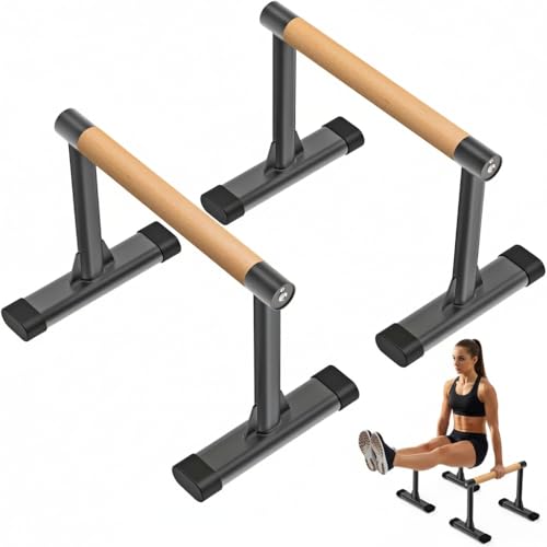 Kipika Parallette Bars for Calisthenics - Push Up & Dip Bar with Wood Handles, Rock-Free Support for Handstand, L-Sit & Home Strength Training, 600LB Capacity, 12" Height (Wood) - Image 1
