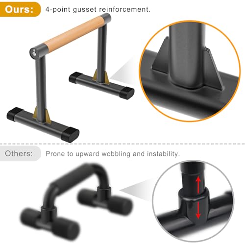 Kipika Parallette Bars for Calisthenics - Push Up & Dip Bar with Wood Handles, Rock-Free Support for Handstand, L-Sit & Home Strength Training, 600LB Capacity, 12" Height (Wood) - Image 3