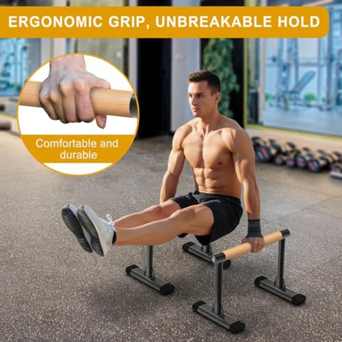 Kipika Parallette Bars for Calisthenics - Push Up & Dip Bar with Wood Handles, Rock-Free Support for Handstand, L-Sit & Home Strength Training, 600LB Capacity, 12" Height (Wood) - Image 5