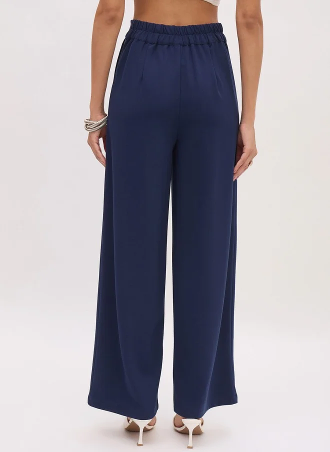 SASSAFRAS Navy High-Rise Straight Fit Trousers for Women