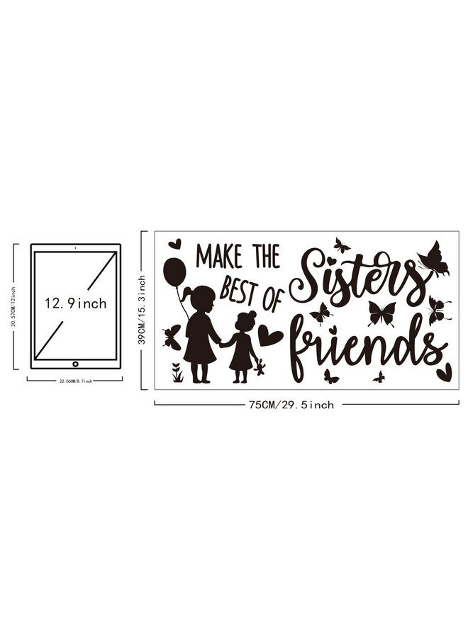 SUPERDANT Black & White Wall Decals: Sisters, Friends Wall Stickers with Butterfly Decor for Nursery, Girls' Bedroom, Living Room - Image 2