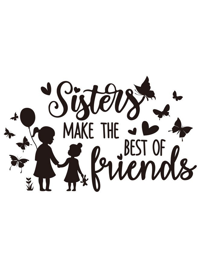 SUPERDANT Black & White Wall Decals: Sisters, Friends Wall Stickers with Butterfly Decor for Nursery, Girls' Bedroom, Living Room - Image 1