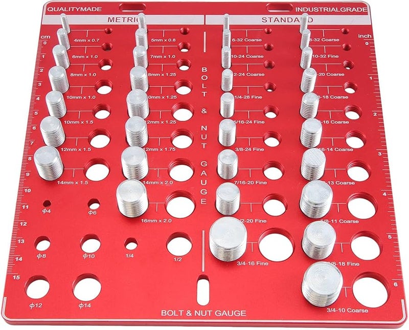 Nut Bolt Size Thread Gauge Identifier Ruler Inch Centimeter SAE Metric - Image 2