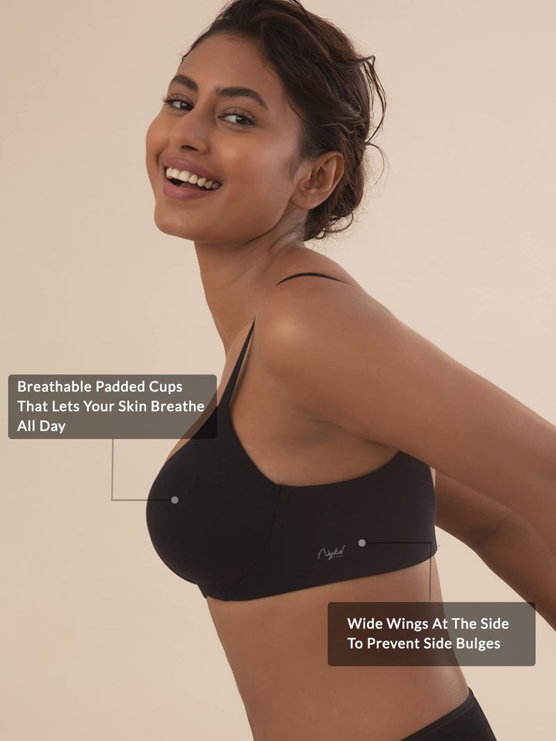 NYKD by Nykaa Wireless Everyday Cotton T-Shirt Bra for Women Daily Use - Wire-Free Shaping Bra, Padded, 3/4th Coverage - NYB094 (Black,34C) - Image 5
