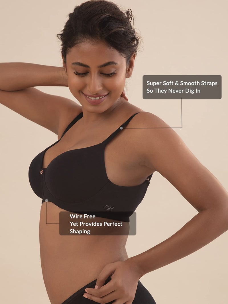 NYKD by Nykaa Wireless Everyday Cotton T-Shirt Bra for Women Daily Use - Wire-Free Shaping Bra, Padded, 3/4th Coverage - NYB094 (Black,34C) - Image 4