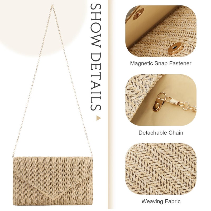 LUI SUI Women Straw Clutch Purse Summer Evening Bag Woven Beach Handbag Wedding Travel Party Clutch - Image 5
