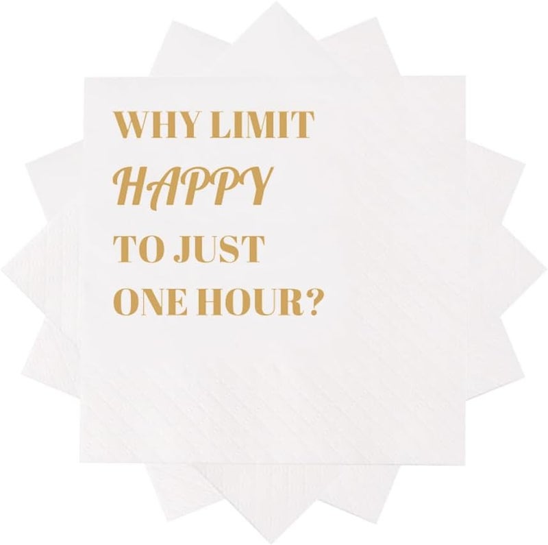 VOWFOO Funny Cocktail Napkins 100Pcs Funny Quotes Saying Disposable Paper Party Napkins 4.5 x 4.5 Two-ply (Why Limit Happy To Just One Hour Napkins) - Image 2