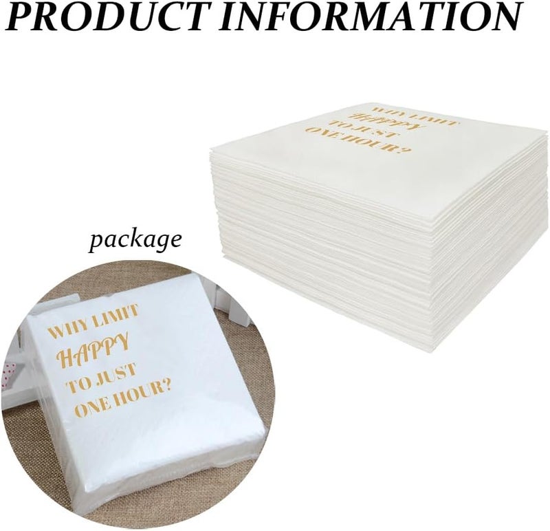 VOWFOO Funny Cocktail Napkins 100Pcs Funny Quotes Saying Disposable Paper Party Napkins 4.5 x 4.5 Two-ply (Why Limit Happy To Just One Hour Napkins) - Image 3