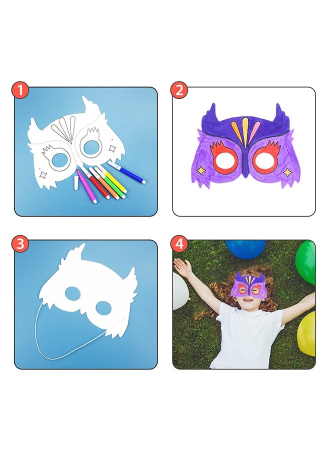 8pcs Animal Masks Set for Kids DIY Colour-in Mask White Card DIY Graffiti Masks Hand Painting Art Craft for Halloween Decorations Birthday Party Safari Jungle Forest Theme Dress-Up - Image 2